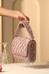 Shop_SWABHIMANN_Purple Beads Crystal Tassel Jaal Embellished Handbag _at_Aza_Fashions