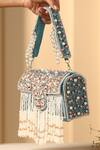 Shop_Swabhimann_Blue Pearls, Crystals Bahara And Embroidered Handbag _at_Aza_Fashions