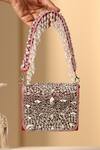 Buy_Swabhimann_Magenta Crystals Bloom Embellished Nano Bag_at_Aza_Fashions