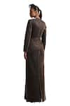 AKHL_Brown Lurex Tulle (57% Metallic Yarn 43% Polyester) Gathered Slit Maxi Dress _at_Aza_Fashions