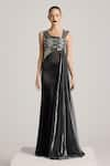 Buy_AKHL_Black Textured Satin (90% Polyester 10% Elastane) Hand Fishtail Dress _at_Aza_Fashions