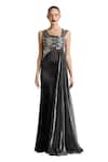 AKHL_Black Textured Satin (90% Polyester 10% Elastane) Hand Fishtail Dress _Online_at_Aza_Fashions