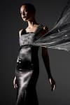 Buy_AKHL_Black Textured Satin (90% Polyester 10% Elastane) Hand Fishtail Dress _Online_at_Aza_Fashions