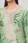 Shop_Anushree Reddy_Green Dupion Silk Printed Floral Notched Kurta And Pant Set _Online_at_Aza_Fashions