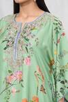 Shop_Anushree Reddy_Green Twill Silk Printed Floral Notched Kaftan And Pant Set  _Online_at_Aza_Fashions