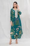 Buy_Anushree Reddy_Emerald Green Printed Floral Notched Flower Kurta And Pant Set  _at_Aza_Fashions