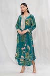 Buy_Anushree Reddy_Emerald Green Printed Floral Notched Flower Kurta And Pant Set  _Online_at_Aza_Fashions