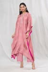 Shop_Anushree Reddy_Pink Dupion Silk Embroidered Floral Notched Butti Kaftan With Pant  _Online_at_Aza_Fashions