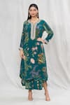 Buy_Anushree Reddy_Emerald Green Dupion Silk Printed Botanic Kurta And Pant Co-ord Set  _at_Aza_Fashions