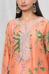 Shop_Anushree Reddy_Peach Dupion Silk Printed Floral Notched Botanic Kurta And Pant Set  _Online_at_Aza_Fashions