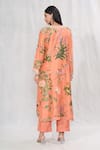 Shop_Anushree Reddy_Peach Dupion Silk Printed Floral Notched Botanic Kurta And Pant Set  _at_Aza_Fashions