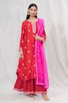 Buy_Anushree Reddy_Red Dupion Silk Embroidered Floral Notched Flower Kurta Set _at_Aza_Fashions