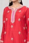 Buy_Anushree Reddy_Red Dupion Silk Embroidered Floral Notched Flower Kurta Set _Online_at_Aza_Fashions