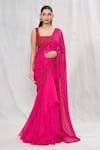 Buy_Anushree Reddy_Pink Chiffon Embroidered Floral Pre-draped Sequin Saree With Blouse  _at_Aza_Fashions