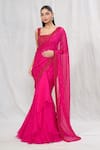 Buy_Anushree Reddy_Pink Chiffon Embroidered Floral Pre-draped Sequin Saree With Blouse  _Online_at_Aza_Fashions