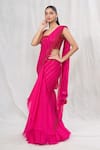 Shop_Anushree Reddy_Pink Chiffon Embroidered Floral Pre-draped Sequin Saree With Blouse  _Online_at_Aza_Fashions