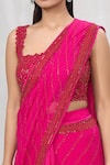 Anushree Reddy_Pink Chiffon Embroidered Floral Pre-draped Sequin Saree With Blouse  _at_Aza_Fashions