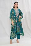 Buy_Anushree Reddy_Emerald Green Dupion Silk Printed Botanic Notched Kaftan With Pant _at_Aza_Fashions