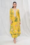 Buy_Anushree Reddy_Yellow Crepe Printed Floral Blossom Notched Straight Kurta And Pant Set  _at_Aza_Fashions