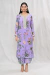 Anushree Reddy_Purple Crepe Printed Flower Notched Kurta And Pant Co-ord Set  _Online_at_Aza_Fashions