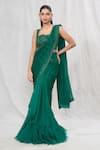 Buy_Anushree Reddy_Emerald Green Chiffon Embroidered Pre-draped Sequin Saree With Blouse  _at_Aza_Fashions