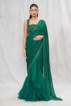 Anushree Reddy_Emerald Green Chiffon Embroidered Pre-draped Sequin Saree With Blouse  _Online_at_Aza_Fashions