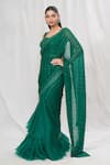 Buy_Anushree Reddy_Emerald Green Chiffon Embroidered Pre-draped Sequin Saree With Blouse  _Online_at_Aza_Fashions