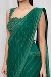 Shop_Anushree Reddy_Emerald Green Chiffon Embroidered Pre-draped Sequin Saree With Blouse  _Online_at_Aza_Fashions