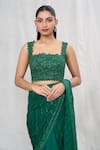 Anushree Reddy_Emerald Green Chiffon Embroidered Pre-draped Sequin Saree With Blouse  _at_Aza_Fashions