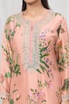 Shop_Anushree Reddy_Peach Dupion Silk Printed Floral Notched Straight Kurta And Pant Set  _Online_at_Aza_Fashions