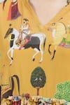 Shop_Rajat K Tangri_Yellow Printed Mughal Art Kaftan Band V Top And Sharara Set