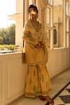 Shop_The Home Affair_Beige Cotton Silk Handblock Print Mughal Placement Kurta Gharara Set _Online_at_Aza_Fashions