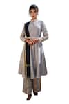 Buy_The Home Affair_Grey Cotton Silk Embroidered Gota Mandarin Collar Plain Anarakali Set With Pant _Online_at_Aza_Fashions