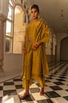 Buy_The Home Affair_Yellow Chanderi Embroidered Zari Round Kurta Pant Set _at_Aza_Fashions