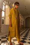 Shop_The Home Affair_Yellow Chanderi Embroidered Zari Round Kurta Pant Set _at_Aza_Fashions