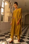 The Home Affair_Yellow Chanderi Embroidered Zari Round Kurta Pant Set _Online_at_Aza_Fashions