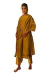 Shop_The Home Affair_Yellow Chanderi Embroidered Zari Round Kurta Pant Set _Online_at_Aza_Fashions