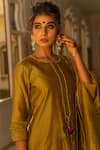 The Home Affair_Yellow Chanderi Embroidered Zari Round Kurta Pant Set _at_Aza_Fashions