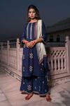 Buy_The Home Affair_Blue Cotton Handblock Print Moroccan Floral Round Kurta Pant Set _at_Aza_Fashions