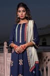 The Home Affair_Blue Cotton Handblock Print Moroccan Floral Round Kurta Pant Set _Online_at_Aza_Fashions