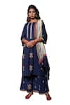 Buy_The Home Affair_Blue Cotton Handblock Print Moroccan Floral Round Kurta Pant Set _Online_at_Aza_Fashions