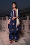 Shop_The Home Affair_Blue Cotton Handblock Print Moroccan Floral Round Kurta Pant Set _Online_at_Aza_Fashions