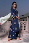 Buy_The Home Affair_Blue Cotton Handblock Print Moroccan Floral Round Kurta Pant Set 