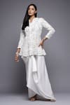 Shop_Sonali Gupta_White 50% Silk Embroidered Chikan And Aari Peplum Top & Draped Skirt Set _Online_at_Aza_Fashions