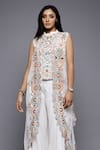 Shop_Sonali Gupta_White 50% Silk Embroidered Floral Mandarin Cutwork Cape Sharara Set _Online_at_Aza_Fashions