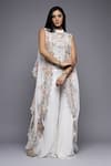 Buy_Sonali Gupta_White 50% Silk Embroidered Floral Mandarin Cutwork Cape Sharara Set 
