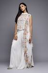 Shop_Sonali Gupta_White 50% Silk Embroidered Floral Mandarin Cutwork Cape Sharara Set _at_Aza_Fashions