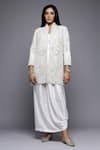 Sonali Gupta_White 50% Silk Embroidered Mirror High Collar Jacket And Draped Skirt Set _Online_at_Aza_Fashions