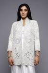 Buy_Sonali Gupta_White 50% Silk Embroidered Mirror High Collar Jacket And Draped Skirt Set _Online_at_Aza_Fashions