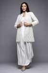 Buy_Sonali Gupta_White 50% Silk Embroidered Mirror High Collar Jacket And Draped Skirt Set 